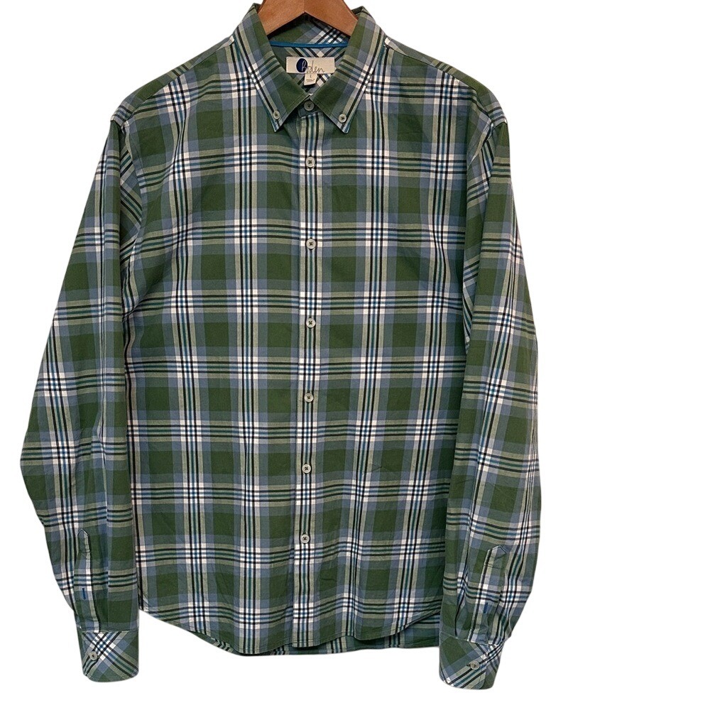Boden Mens Plaid Button Down Shirt Green Blue Regular Fit Size‎ L